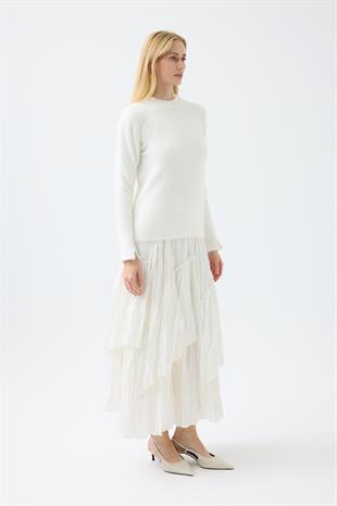 Sabrina Angora Zımbalı Kazak - Beyaz