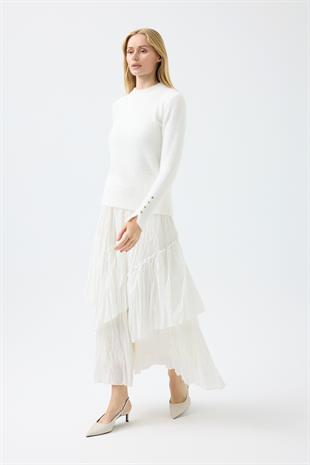 Sabrina Angora Zımbalı Kazak - Beyaz