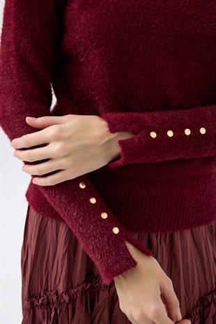 Sabrina Angora Zımbalı Kazak - Bordo 