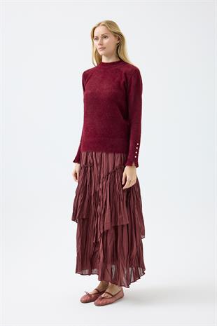 Sabrina Angora Zımbalı Kazak - Bordo 