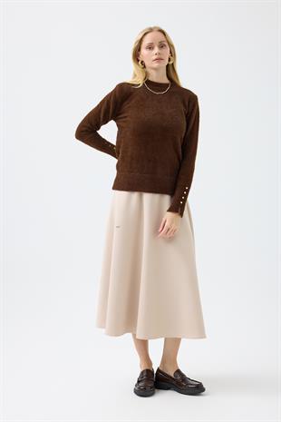 Sabrina Angora Zımbalı Kazak - Kahverengi 