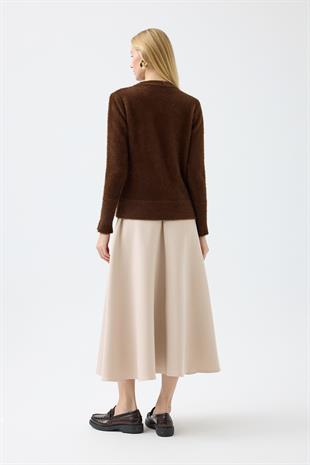 Sabrina Angora Zımbalı Kazak - Kahverengi 