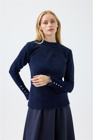 Sabrina Angora Zımbalı Kazak - Lacivert