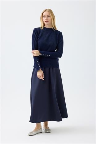 Sabrina Angora Zımbalı Kazak - Lacivert