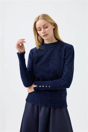 Sabrina Angora Zımbalı Kazak - Lacivert