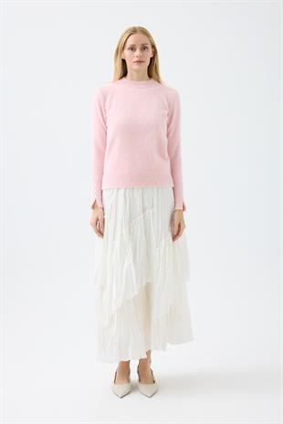 Sabrina Angora Zımbalı Kazak - Pembe