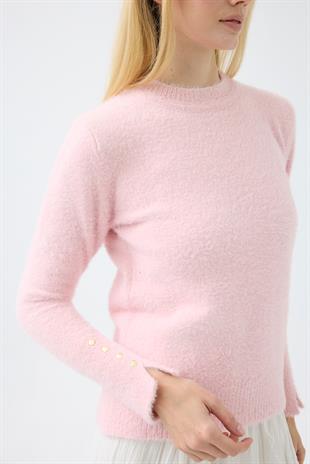 Sabrina Angora Zımbalı Kazak - Pembe