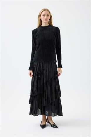 Sabrina Angora Zımbalı Kazak - Siyah