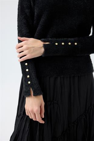 Sabrina Angora Zımbalı Kazak - Siyah