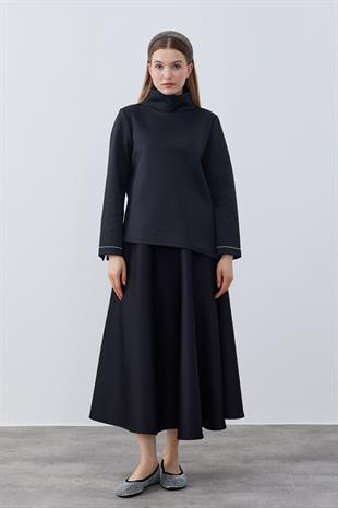 Sadie Asimetrik Skuba Bluz- Siyah