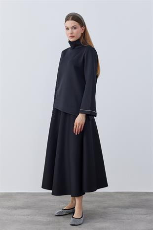 Sadie Asimetrik Skuba Bluz- Siyah