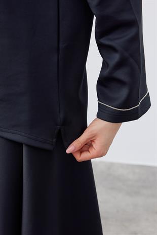 Sadie Asimetrik Skuba Bluz- Siyah