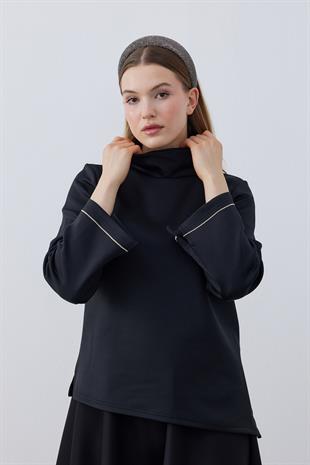 Sadie Asimetrik Skuba Bluz- Siyah