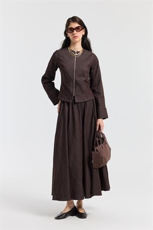 Sadie Belden Oturtmalı Kot Takım - Acı kahve