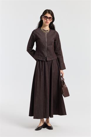 Sadie Belden Oturtmalı Kot Takım - Acı kahve