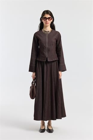 Sadie Belden Oturtmalı Kot Takım - Acı kahve