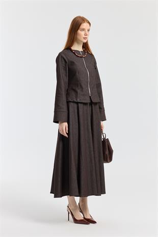 Sadie Belden Oturtmalı Kot Takım - Bordo