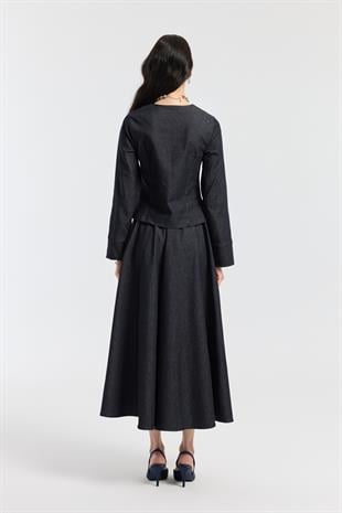 Sadie Belden Oturtmalı Kot Takım - Denim Mavi