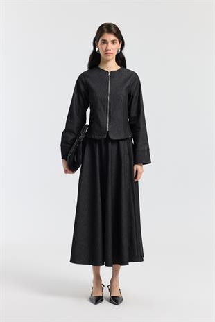 Sadie Belden Oturtmalı Kot Takım - Siyah