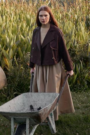 Sahra Kruvaze Kısa Trençkot- Acı kahve