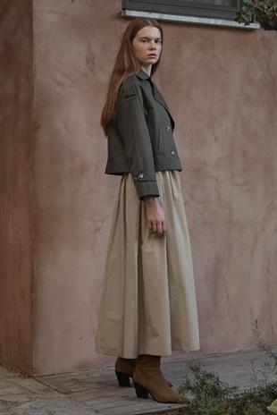 Sahra Kruvaze Kısa Trençkot- Haki 