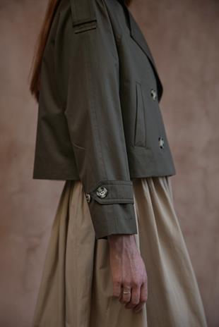 Sahra Kruvaze Kısa Trençkot- Haki 