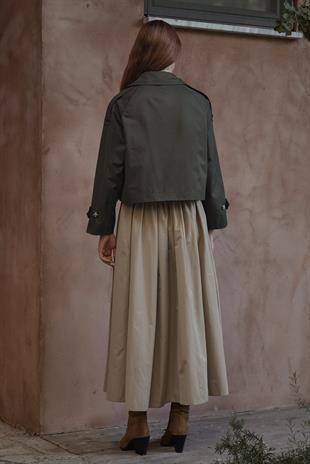 Sahra Kruvaze Kısa Trençkot- Haki 