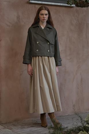 Sahra Kruvaze Kısa Trençkot- Haki 