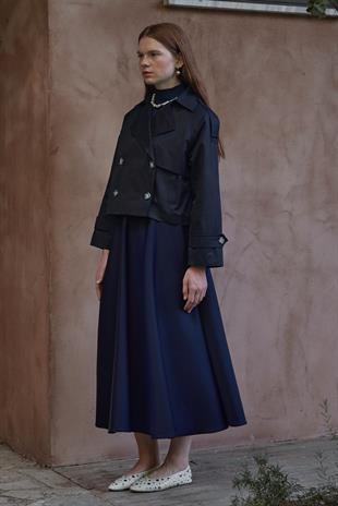 Sahra Kruvaze Kısa Trençkot - Lacivert 