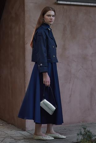 Sahra Kruvaze Kısa Trençkot - Lacivert 