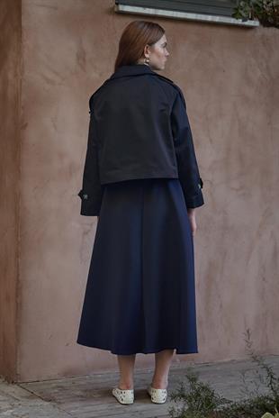 Sahra Kruvaze Kısa Trençkot - Lacivert 