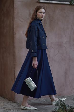 Sahra Kruvaze Kısa Trençkot - Lacivert 