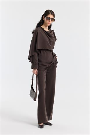 Şal Yaka Kemerli Takım - Acı kahve