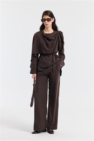 Şal Yaka Kemerli Takım - Acı kahve