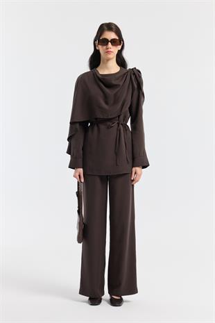 Şal Yaka Kemerli Takım - Acı kahve