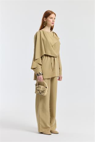 Şal Yaka Kemerli Takım - Camel