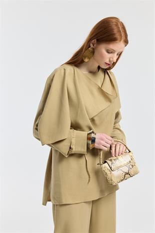 Şal Yaka Kemerli Takım - Camel