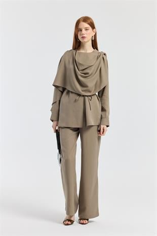Şal Yaka Kemerli Takım - Haki