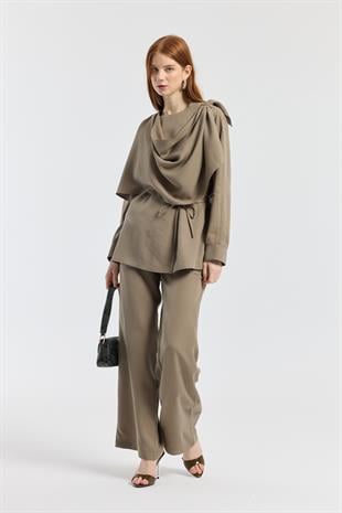 Şal Yaka Kemerli Takım - Haki