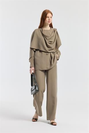 Şal Yaka Kemerli Takım - Haki