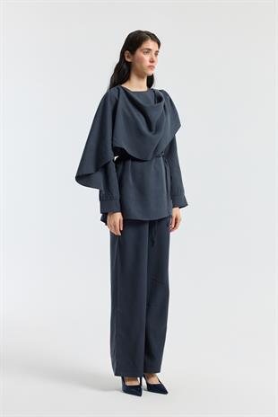 Şal Yaka Kemerli Takım - Lacivert