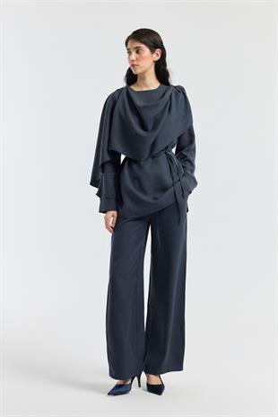 Şal Yaka Kemerli Takım - Lacivert