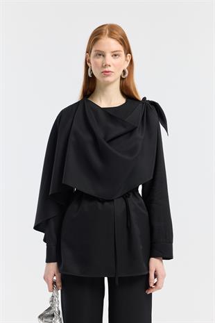 Şal Yaka Kemerli Takım - Siyah