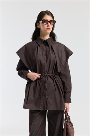 Sara Seyyar Yaka Detaylı Kot Takım - Mürdüm 