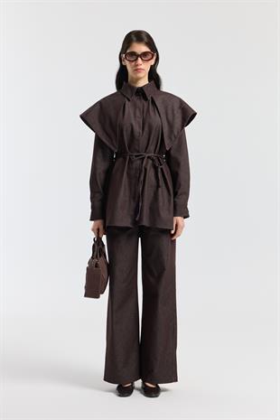 Sara Seyyar Yaka Detaylı Kot Takım - Mürdüm 