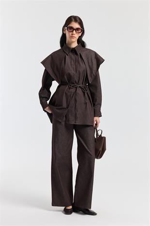 Sara Seyyar Yaka Detaylı Kot Takım - Mürdüm 