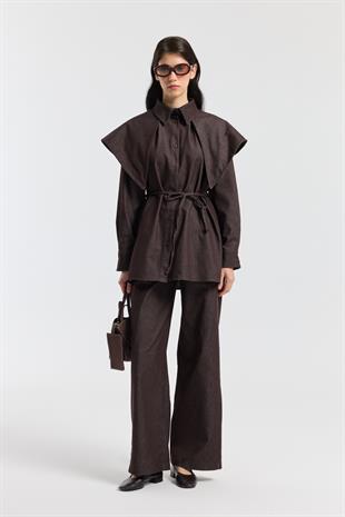 Sara Seyyar Yaka Detaylı Kot Takım - Mürdüm 