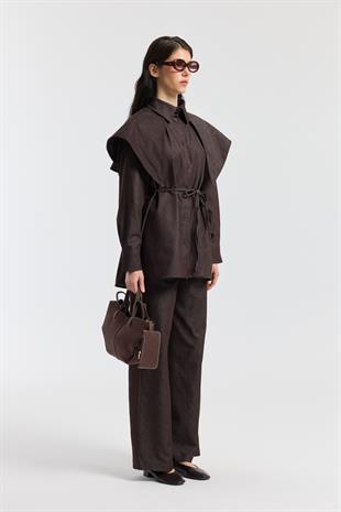 Sara Seyyar Yaka Detaylı Kot Takım - Mürdüm 