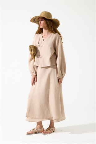Sarah Anvelop Müslin Etek Takım - Bej