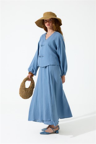 Sarah Anvelop Müslin Etek Takım - İndigo mavi